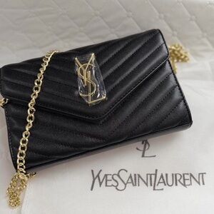 Yves Saint Laurent Black Crossbody Bag with Gold Chain